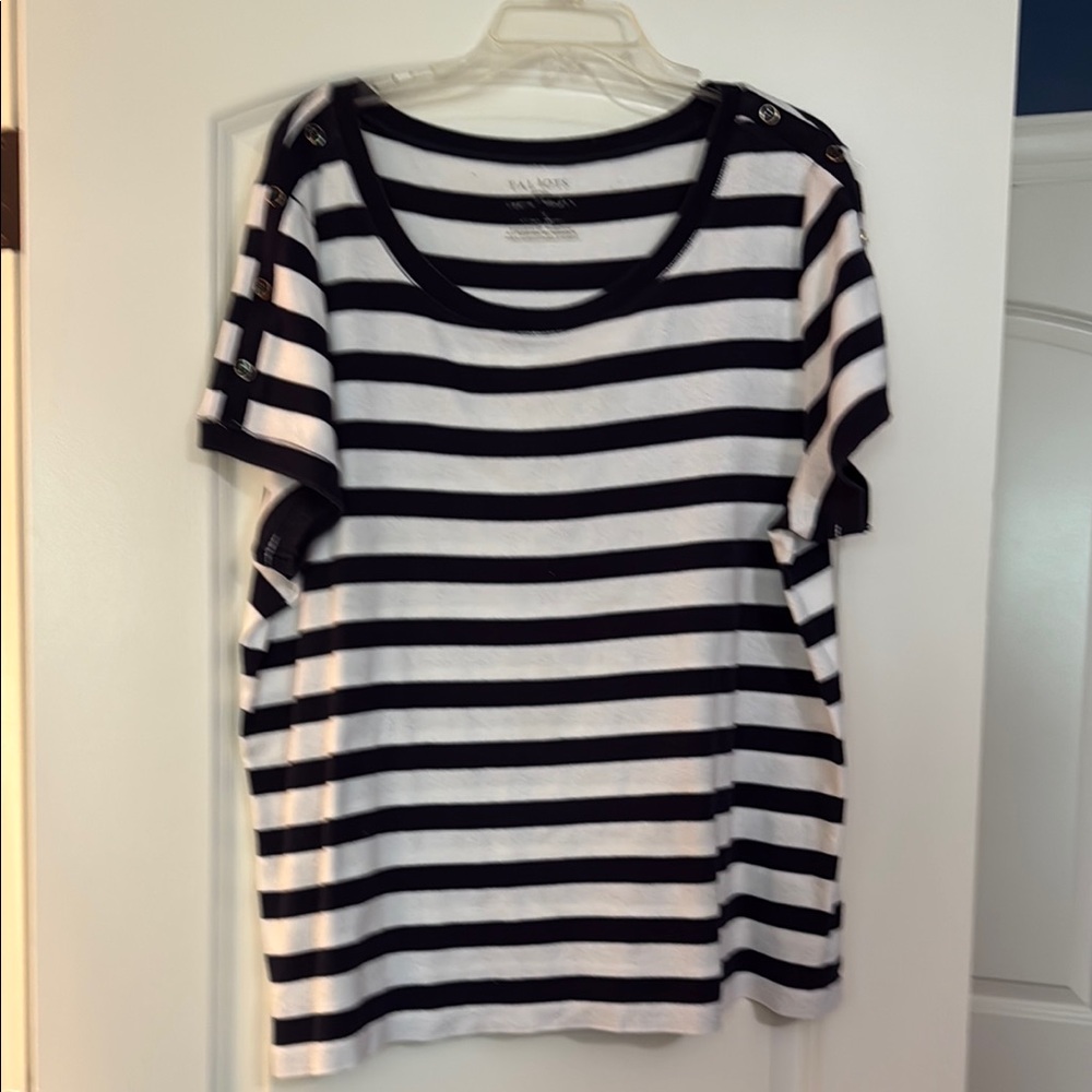 Talbots Black and White Striped Short Sleeve Tee